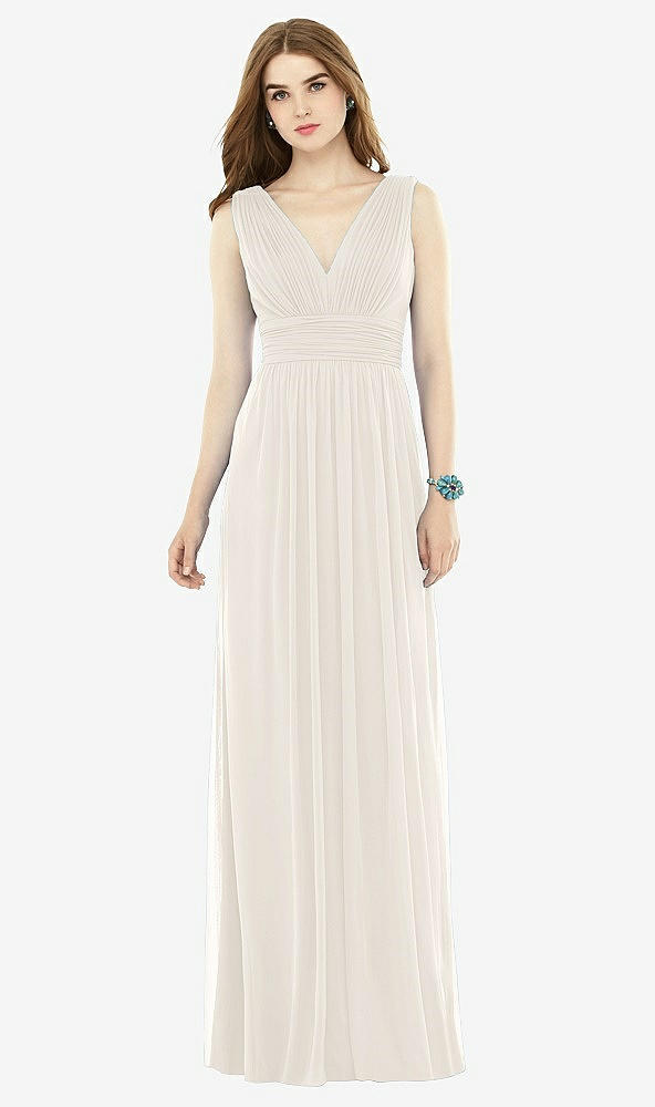 Front View - Ivory Natural Waist Sleeveless Shirred Skirt Dress