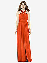 Front View Thumbnail - Tangerine Tango Maxi Chiffon Knit Halter Neck Dress