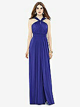Front View Thumbnail - Electric Blue Maxi Chiffon Knit Halter Neck Dress