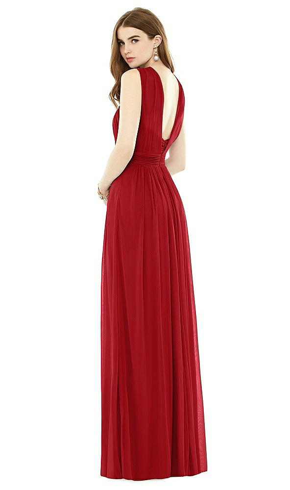 Back View - Garnet Maxi Chiffon Knit Halter Neck Dress