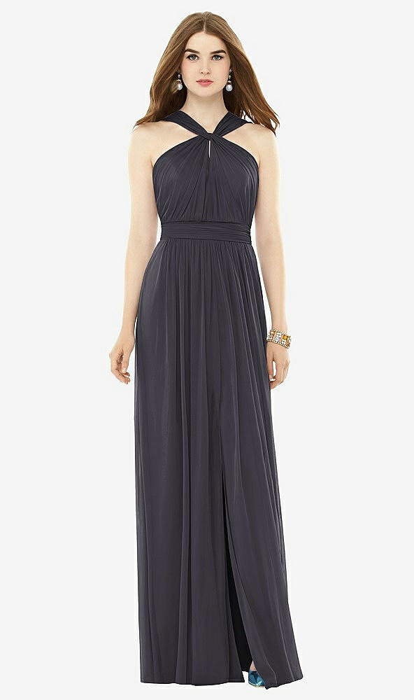 Front View - Onyx Maxi Chiffon Knit Halter Neck Dress