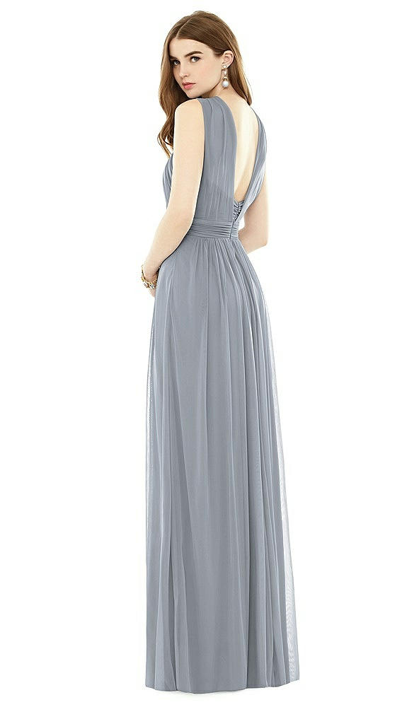 Back View - Platinum Maxi Chiffon Knit Halter Neck Dress