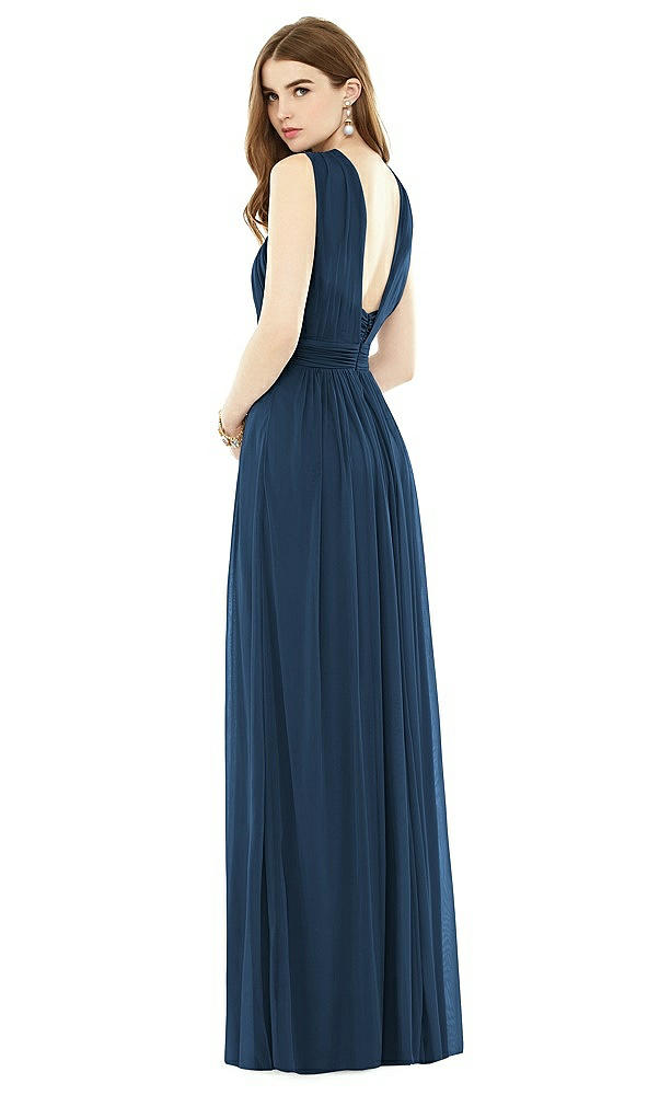 Back View - Sofia Blue Maxi Chiffon Knit Halter Neck Dress
