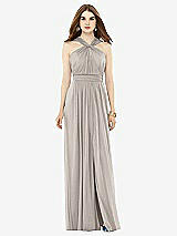 Front View Thumbnail - Taupe Maxi Chiffon Knit Halter Neck Dress