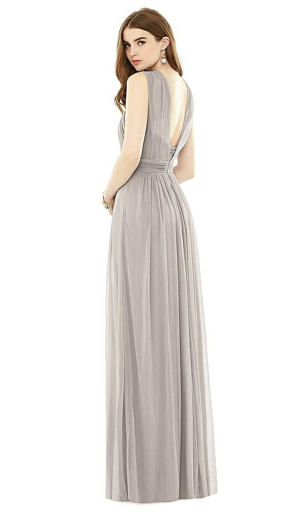 Back View - Taupe Maxi Chiffon Knit Halter Neck Dress