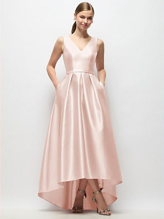 Sleeveless Pleated Skirt High Low Dress with Pockets