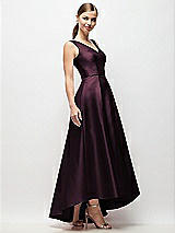Side View Thumbnail - Deep Plum Sleeveless Pleated Skirt High Low Dress with Pockets