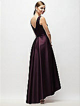 Rear View Thumbnail - Deep Plum Sleeveless Pleated Skirt High Low Dress with Pockets