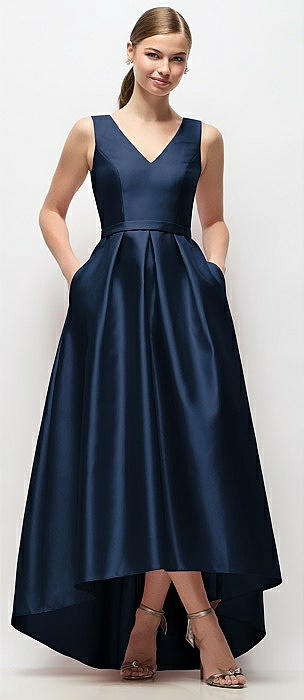 Sleeveless Pleated Skirt High Low Dress with Pockets