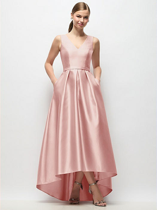 Sleeveless Pleated Skirt High Low Dress with Pockets