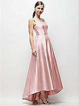 Side View Thumbnail - Ballet Pink Sleeveless Pleated Skirt High Low Dress with Pockets
