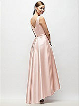 Rear View Thumbnail - Blush Sleeveless Pleated Skirt High Low Dress with Pockets