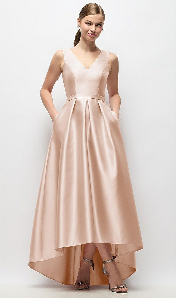 Front View - Cameo Sleeveless Pleated Skirt High Low Dress with Pockets