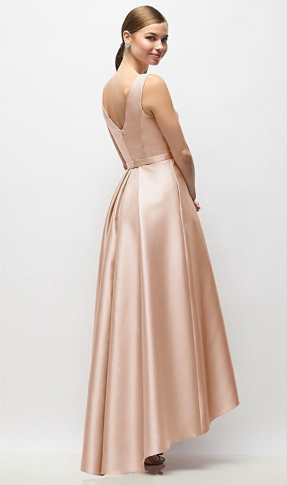 Back View - Cameo Sleeveless Pleated Skirt High Low Dress with Pockets