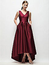 Front View Thumbnail - Cabernet Sleeveless Pleated Skirt High Low Dress with Pockets