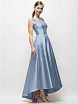 Side View Thumbnail - Cloudy Sleeveless Pleated Skirt High Low Dress with Pockets