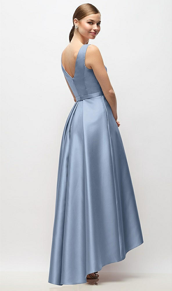 Back View - Cloudy Sleeveless Pleated Skirt High Low Dress with Pockets