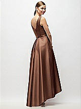 Rear View Thumbnail - Cognac Sleeveless Pleated Skirt High Low Dress with Pockets