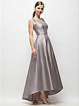 Side View Thumbnail - Cashmere Gray Sleeveless Pleated Skirt High Low Dress with Pockets
