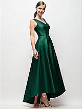 Side View Thumbnail - Hunter Green Sleeveless Pleated Skirt High Low Dress with Pockets