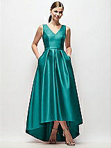 Front View Thumbnail - Jade Sleeveless Pleated Skirt High Low Dress with Pockets