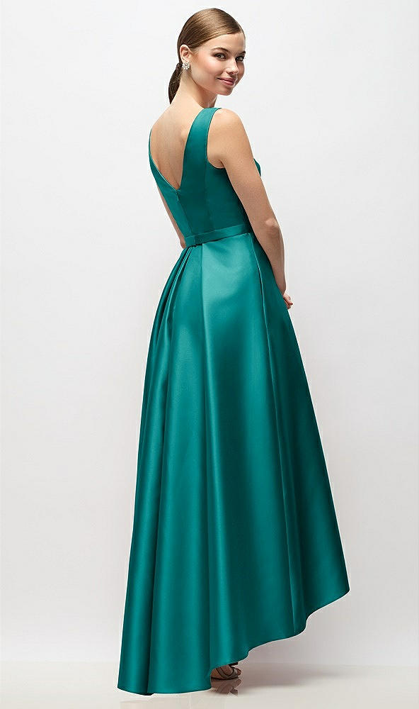 Back View - Jade Sleeveless Pleated Skirt High Low Dress with Pockets