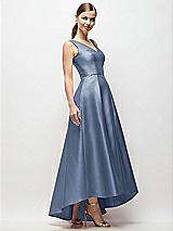 Side View Thumbnail - Larkspur Blue Sleeveless Pleated Skirt High Low Dress with Pockets
