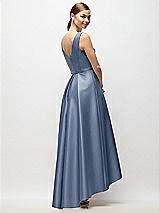 Rear View Thumbnail - Larkspur Blue Sleeveless Pleated Skirt High Low Dress with Pockets