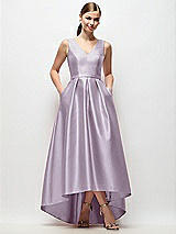 Front View Thumbnail - Lilac Haze Sleeveless Pleated Skirt High Low Dress with Pockets