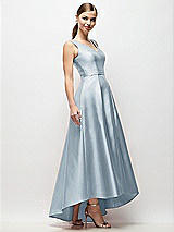 Side View Thumbnail - Mist Sleeveless Pleated Skirt High Low Dress with Pockets