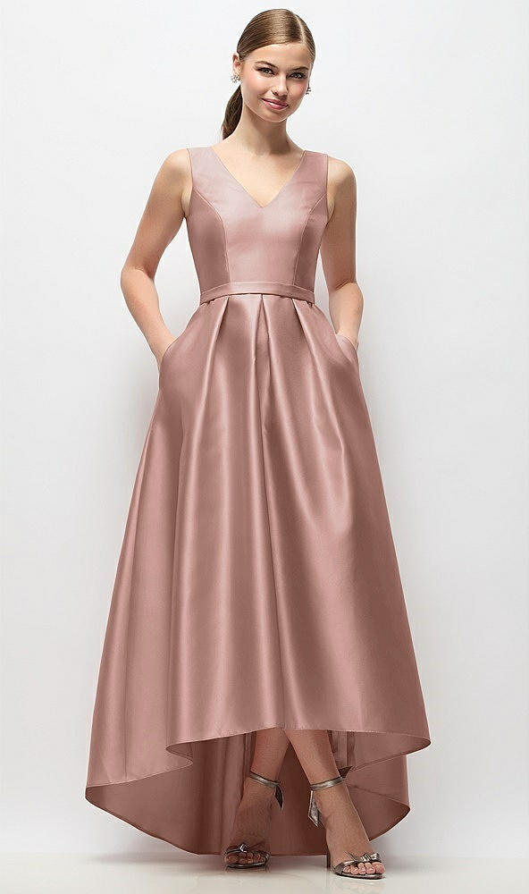 Front View - Neu Nude Sleeveless Pleated Skirt High Low Dress with Pockets