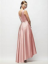 Rear View Thumbnail - Rose Sleeveless Pleated Skirt High Low Dress with Pockets