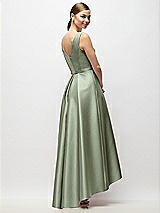 Rear View Thumbnail - Sage Sleeveless Pleated Skirt High Low Dress with Pockets