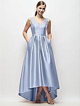 Front View Thumbnail - Sky Blue Sleeveless Pleated Skirt High Low Dress with Pockets
