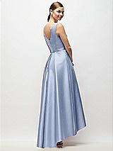 Rear View Thumbnail - Sky Blue Sleeveless Pleated Skirt High Low Dress with Pockets