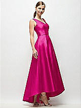 Side View Thumbnail - Think Pink Sleeveless Pleated Skirt High Low Dress with Pockets