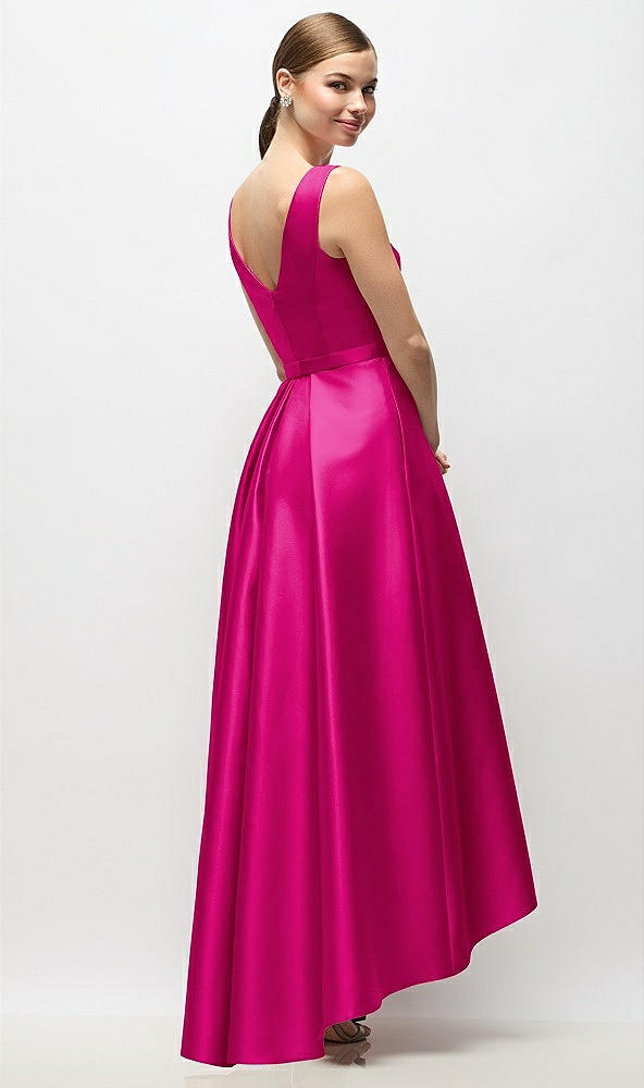 Back View - Think Pink Sleeveless Pleated Skirt High Low Dress with Pockets