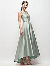 Side View Thumbnail - Willow Green Sleeveless Pleated Skirt High Low Dress with Pockets
