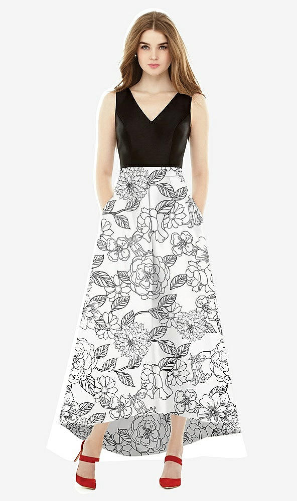 Front View - Botanica Sleeveless Floral Skirt High Low Dress with Pockets