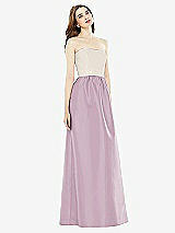 Front View Thumbnail - Suede Rose & Ivory Full Length Strapless Satin Twill dress with Pockets