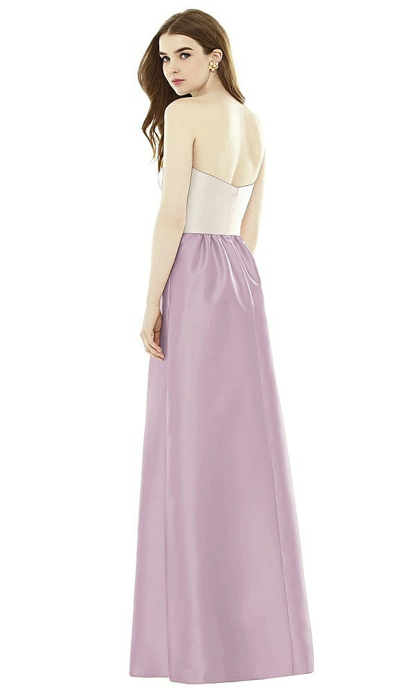Back View - Suede Rose & Ivory Full Length Strapless Satin Twill dress with Pockets