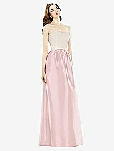 Front View Thumbnail - Ballet Pink & Ivory Full Length Strapless Satin Twill dress with Pockets