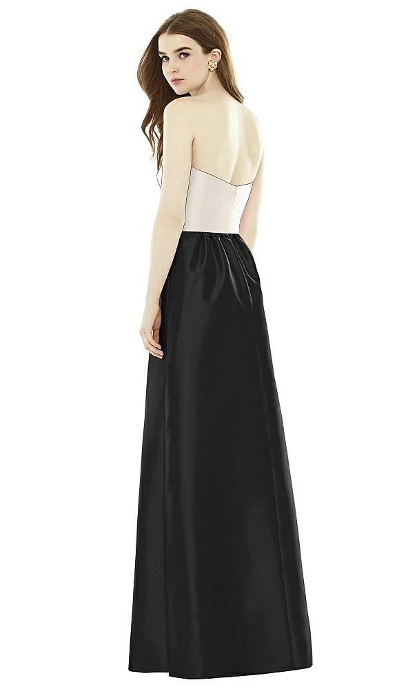 Back View - Black & Ivory Full Length Strapless Satin Twill dress with Pockets