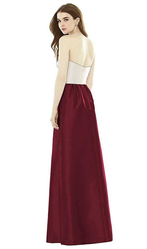 Back View - Cabernet & Ivory Full Length Strapless Satin Twill dress with Pockets