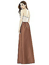 Rear View Thumbnail - Cognac & Ivory Full Length Strapless Satin Twill dress with Pockets
