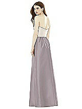Rear View Thumbnail - Cashmere Gray & Ivory Full Length Strapless Satin Twill dress with Pockets