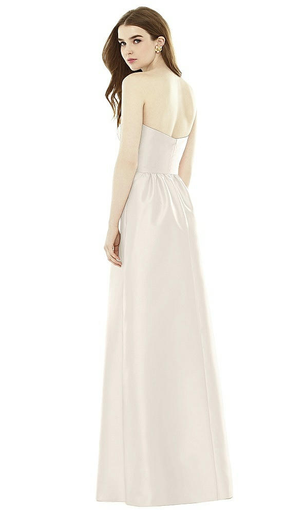 Back View - Ivory & Ivory Full Length Strapless Satin Twill dress with Pockets