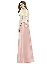 Rear View Thumbnail - Rose & Ivory Full Length Strapless Satin Twill dress with Pockets