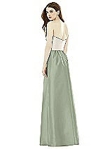 Rear View Thumbnail - Sage & Ivory Full Length Strapless Satin Twill dress with Pockets