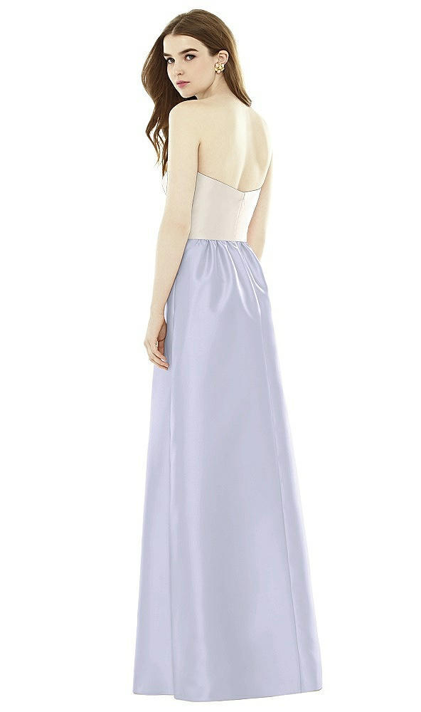 Back View - Silver Dove & Ivory Full Length Strapless Satin Twill dress with Pockets
